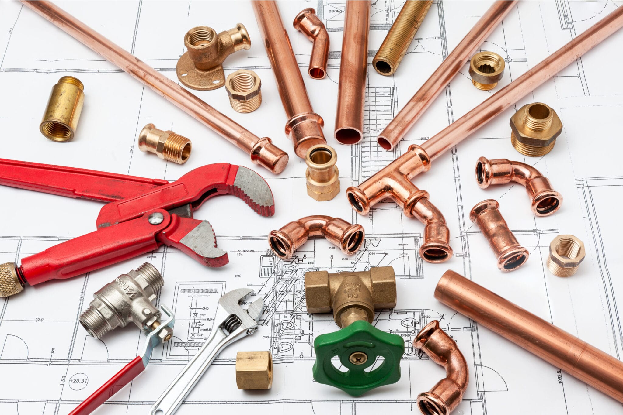 Copper pipe fittings and plumbing parts for Mableton, Georgia repairs